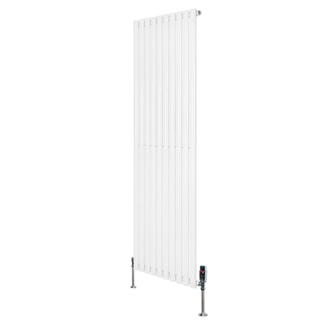 Oval single column radiator in sleek white finish, 1800mm x 600mm, featuring modern vertical design and chrome valves
