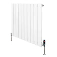 Flat single column radiator in white, measuring 600mm x 700mm, featuring sleek vertical panels and stylish valves on the sides