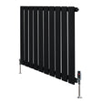 Flat black single column radiator with sleek vertical slats and valves, measuring 600mm x 700mm, ideal for modern interiors
