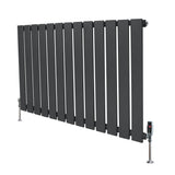 Flat single column radiator in anthracite grey, featuring sleek vertical slats and stylish valves, perfect for modern interiors