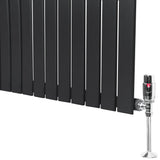 Flat single column radiator in anthracite grey, featuring sleek vertical panels and a polished valve for modern heating solutions