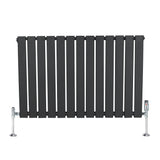 Flat single column radiator in anthracite grey, featuring sleek vertical slats and chrome valves, ideal for modern interiors