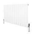 Flat single column radiator in white, 600mm x 910mm, featuring a sleek design with vertical slats and included valves for easy installation