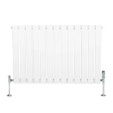 Flat single column radiator in white, 600mm x 910mm, featuring sleek vertical panels and chrome valves for modern interiors
