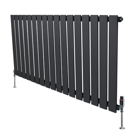 Flat single column radiator in anthracite grey, featuring sleek vertical slats and modern valves, measuring 600mm x 1190mm