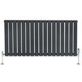 Flat single column radiator in anthracite grey, 600mm x 1190mm, featuring sleek vertical slats and chrome valves for modern decor