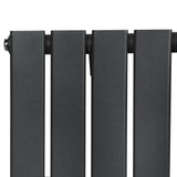 Flat single column radiator in anthracite grey, featuring a sleek, modern design with a smooth, matte finish and visible valves