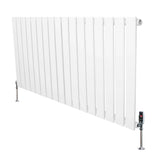 Flat single column radiator in white, 600mm x 1190mm, featuring sleek vertical slats and modern valves for efficient heating