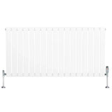 Flat single column radiator in white, 600mm x 1190mm, featuring sleek vertical panels and chrome valves for modern heating solutions