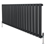 Flat single column radiator in anthracite grey, featuring a sleek design with vertical slats and adjustable valves for modern interiors