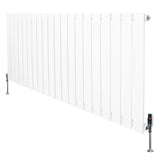 Flat single column radiator in white, measuring 600mm x 1400mm, featuring sleek vertical panels and chrome valves for modern decor