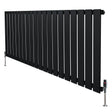 Flat single column radiator in sleek black finish, measuring 600mm x 1400mm, featuring vertical slats and chrome valves