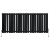 Flat single column radiator in sleek black finish, measuring 600mm x 1400mm, featuring smooth vertical panels and chrome valves