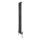 Flat single column radiator in anthracite grey, 1600mm x 280mm, featuring sleek vertical lines and modern valve fittings