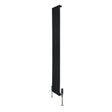 Flat single column radiator in sleek black, measuring 1600mm x 280mm, featuring modern vertical design and integrated valves
