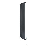 Flat single column radiator in anthracite grey, 1600mm x 420mm, featuring sleek vertical lines and modern valve design