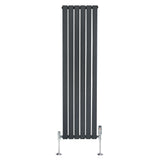 Flat single column radiator in anthracite grey, 1600mm x 420mm, featuring sleek vertical lines and modern chrome valves