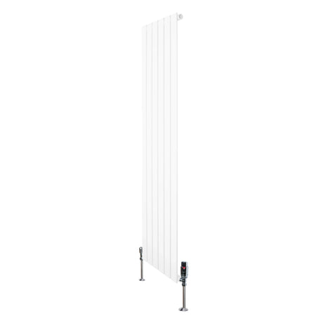 Flat single column radiator in white, 1600mm x 420mm, featuring sleek vertical lines and modern valves for efficient heating