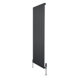 Flat single column radiator in anthracite grey, 1600mm x 560mm, featuring sleek vertical lines and modern valve design