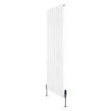 Flat single column radiator in white, measuring 1600mm x 560mm, featuring sleek vertical lines and chrome valves for modern decor