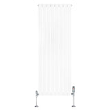 Flat single column radiator in white, measuring 1600mm x 560mm, featuring sleek vertical lines and chrome valves for modern decor