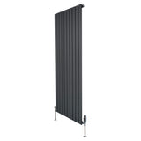 Flat single column radiator in anthracite grey, 1600mm x 700mm, featuring sleek vertical panels and modern valves for efficient heating