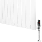Flat single column radiator in white, 1600mm x 700mm, featuring sleek vertical panels and a chrome valve for modern heating solutions