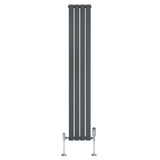 Flat single column radiator in anthracite grey, 1800mm x 280mm, featuring sleek vertical lines and chrome valves for modern decor