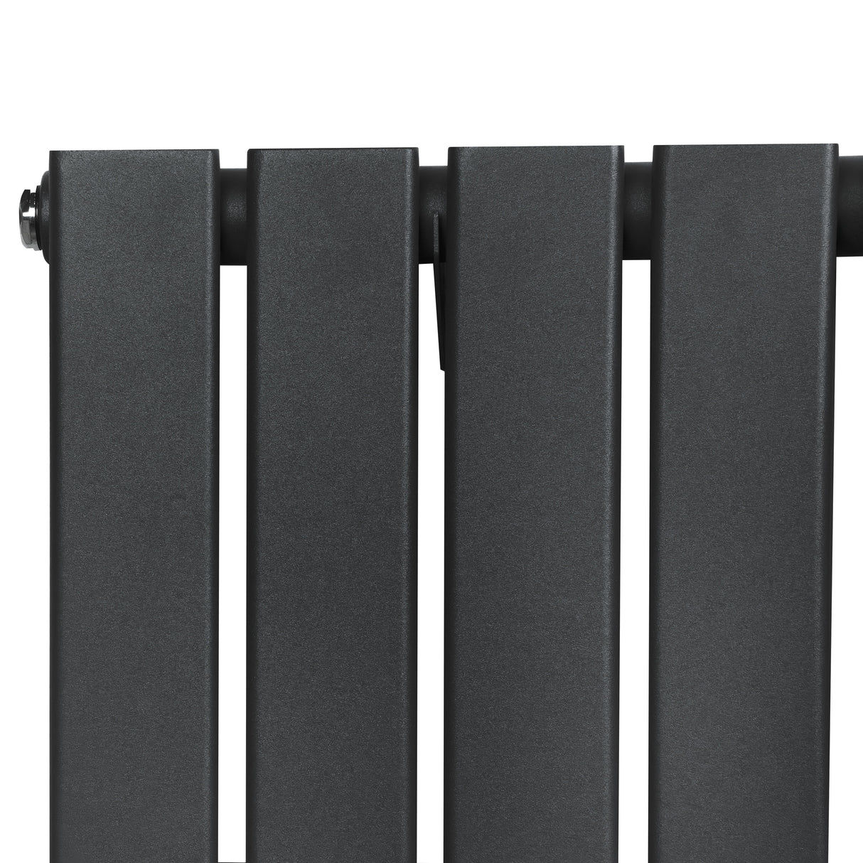 Flat single column radiator in anthracite grey, featuring a sleek, modern design with a textured finish and visible valves