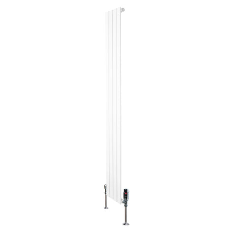 Flat single column radiator in white, 1800mm x 280mm, featuring sleek vertical lines and modern valves for efficient heating