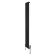 Flat single column radiator in sleek black finish, measuring 1800mm x 280mm, features modern design with matching valves