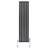 Flat single column radiator in anthracite grey, 1800mm x 420mm, featuring sleek vertical bars and chrome valves for modern decor