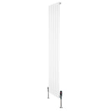 Flat single column radiator in white, 1800mm x 420mm, featuring sleek vertical lines and chrome valves for modern heating solutions
