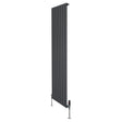 Flat single column radiator in anthracite grey, 1800mm x 560mm, featuring vertical slats and stylish valve fittings at the base