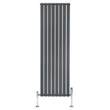 Flat single column radiator in anthracite grey, 1800mm x 560mm, featuring sleek vertical lines and modern chrome valves