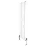Flat single column radiator in white, 1800mm x 560mm, featuring vertical slats and sleek valves for modern heating solutions