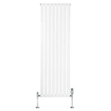 Flat single column radiator in white, 1800mm x 560mm, featuring sleek vertical lines and chrome valves for modern heating solutions