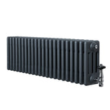 Traditional anthracite grey 4 column radiator with a sleek, textured finish and polished valves, measuring 300 x 1010mm