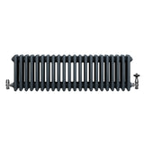 Traditional 4 column radiator in anthracite grey, featuring a sleek, matte finish and sturdy metal construction with valves on each end