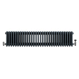 Traditional anthracite grey 4 column radiator with a sleek, ribbed design and polished valves, measuring 300 x 1370mm