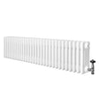Traditional white 4 column radiator with smooth, glossy finish and attached valve, measuring 300 x 1370mm, ideal for heating spaces