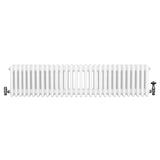 Traditional white 4 column radiator with smooth, glossy finish, featuring two valves on either end for easy installation and control