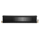 Traditional black 4 column radiator with a sleek, ribbed design and brass valves, measuring 300 x 1370mm for efficient heating