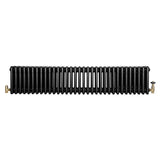 Traditional black 4 column radiator with a sleek, smooth finish and brass valves, measuring 300 x 1505mm for efficient heating