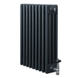 Traditional anthracite grey 4 column radiator with a sleek, textured finish and polished valve, measuring 600 x 425mm
