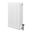 Traditional white 4 column radiator with a smooth finish, featuring a chrome valve and sleek, vertical lines for classic decor