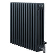 Traditional anthracite grey 4 column radiator with a sleek, textured finish and polished valve, measuring 600 x 605mm
