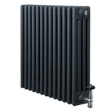 Traditional anthracite grey 4 column radiator with a sleek, textured finish and polished valve, measuring 600 x 605mm