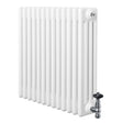 Traditional white 4 column radiator with a glossy finish, featuring a chrome valve, ideal for classic and modern interiors