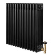 Traditional black 4 column radiator with a sleek finish and brass valve, measuring 600 x 605mm, ideal for classic interiors